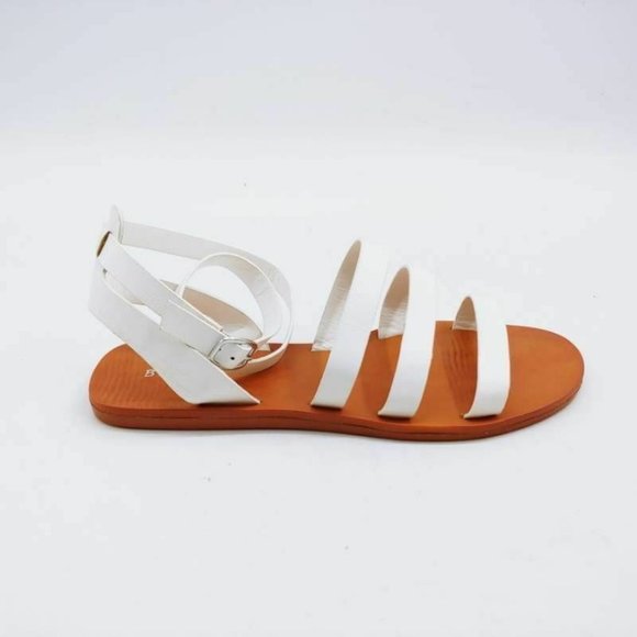 NEW Bamboo Moondance Gladiator Flat Sandals White Strappy Brown Adjustable Strap - Picture 2 of 7